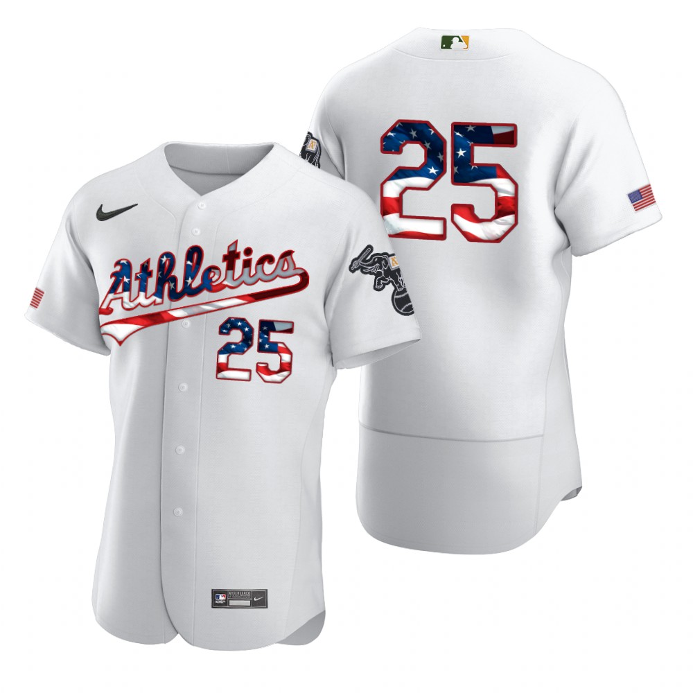 Oakland Athletics 25 Stephen Piscotty Men Nike White Fluttering USA Flag Limited Edition Authentic MLB Jersey